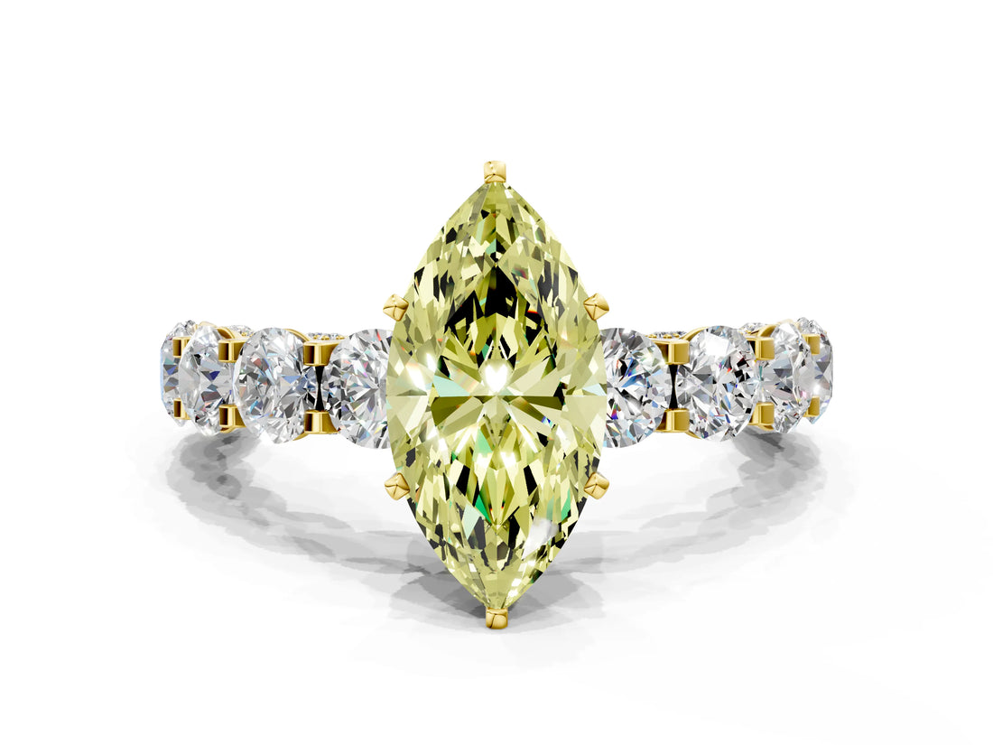 Yellow gold Fancy Yellow Marquise Cut Diamond Side Stone Engagement Ring with Four-Prong Setting_37