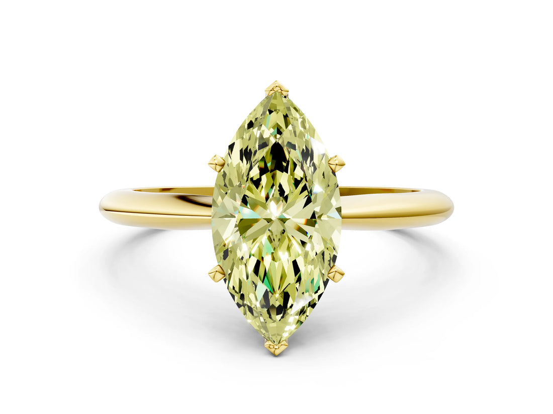 Yellow gold Fancy Yellow Marquise Cut Diamond Solitaire Engagement Ring with Classic Band and Four-Prong Setting_44