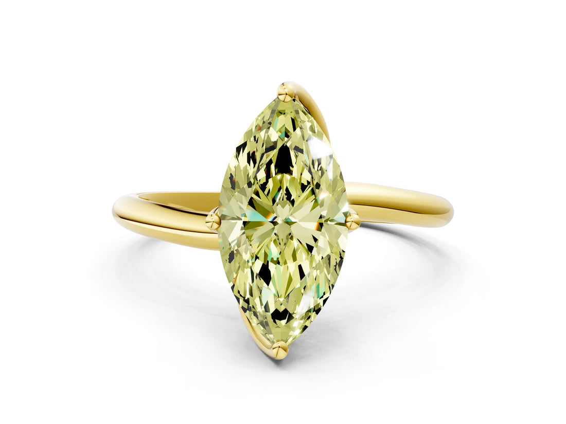 Yellow gold Fancy Yellow Marquise Cut Diamond Solitaire Engagement Ring with Four-Prong Setting and Classic Band_20