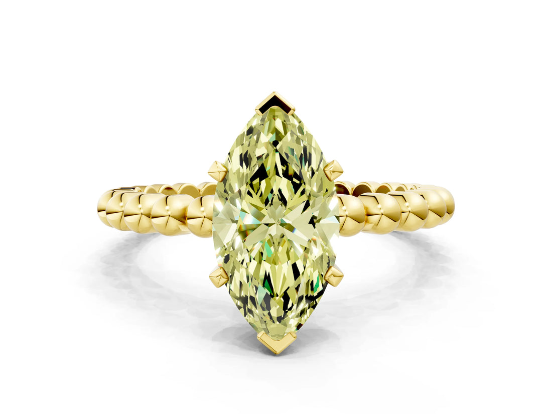 Yellow gold Fancy Yellow Marquise Cut Diamond Solitaire Ring with Beaded Band and Prong Setting_23