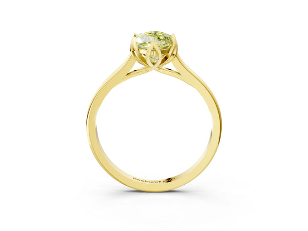 Yellow gold Fancy Yellow Marquise Cut Diamond Solitaire Ring with Flower Prong Setting and Classic Band
