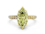 Yellow gold Fancy Yellow Marquise Cut Diamond Solitaire Ring with Pavé Band and Hidden Halo_20