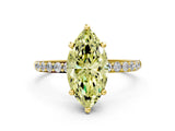 Yellow gold Fancy Yellow Marquise Cut Diamond Solitaire Ring with Pave Band and Four Prong Setting_12
