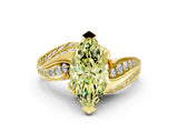Yellow gold Fancy Yellow Marquise Cut Diamond Solitaire Ring with Prong Setting and Twisted Pavé Band_12