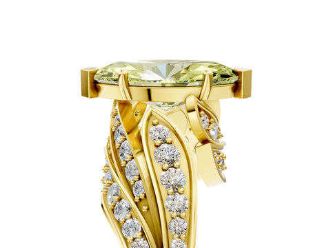 Yellow gold Fancy Yellow Marquise Cut Diamond Solitaire Ring with Prong Setting and Twisted Pavé Band_17