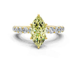 Yellow gold Fancy Yellow Marquise Cut Diamond Solitaire Ring with Shared Prong Pavé Band and Four-Prong Setting_33