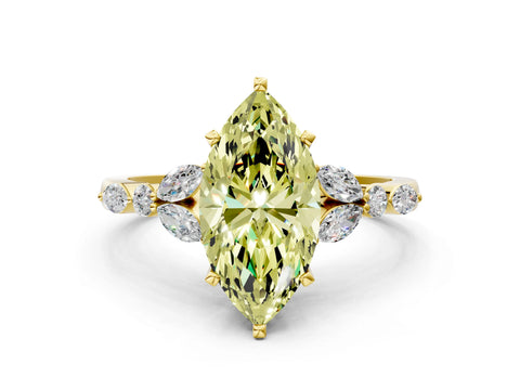 Yellow gold Fancy Yellow Marquise Cut Diamond Solitaire Ring with Side Stones and Four-Prong Setting_29