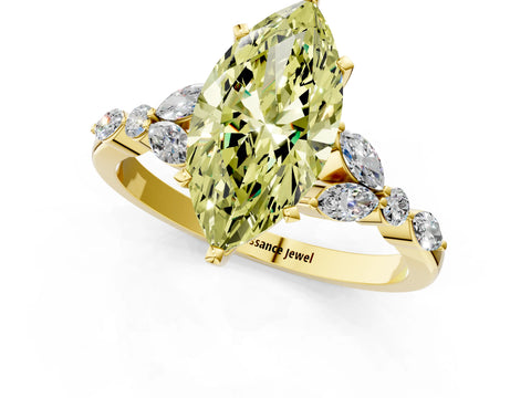 Yellow gold Fancy Yellow Marquise Cut Diamond Solitaire Ring with Side Stones and Four-Prong Setting_30