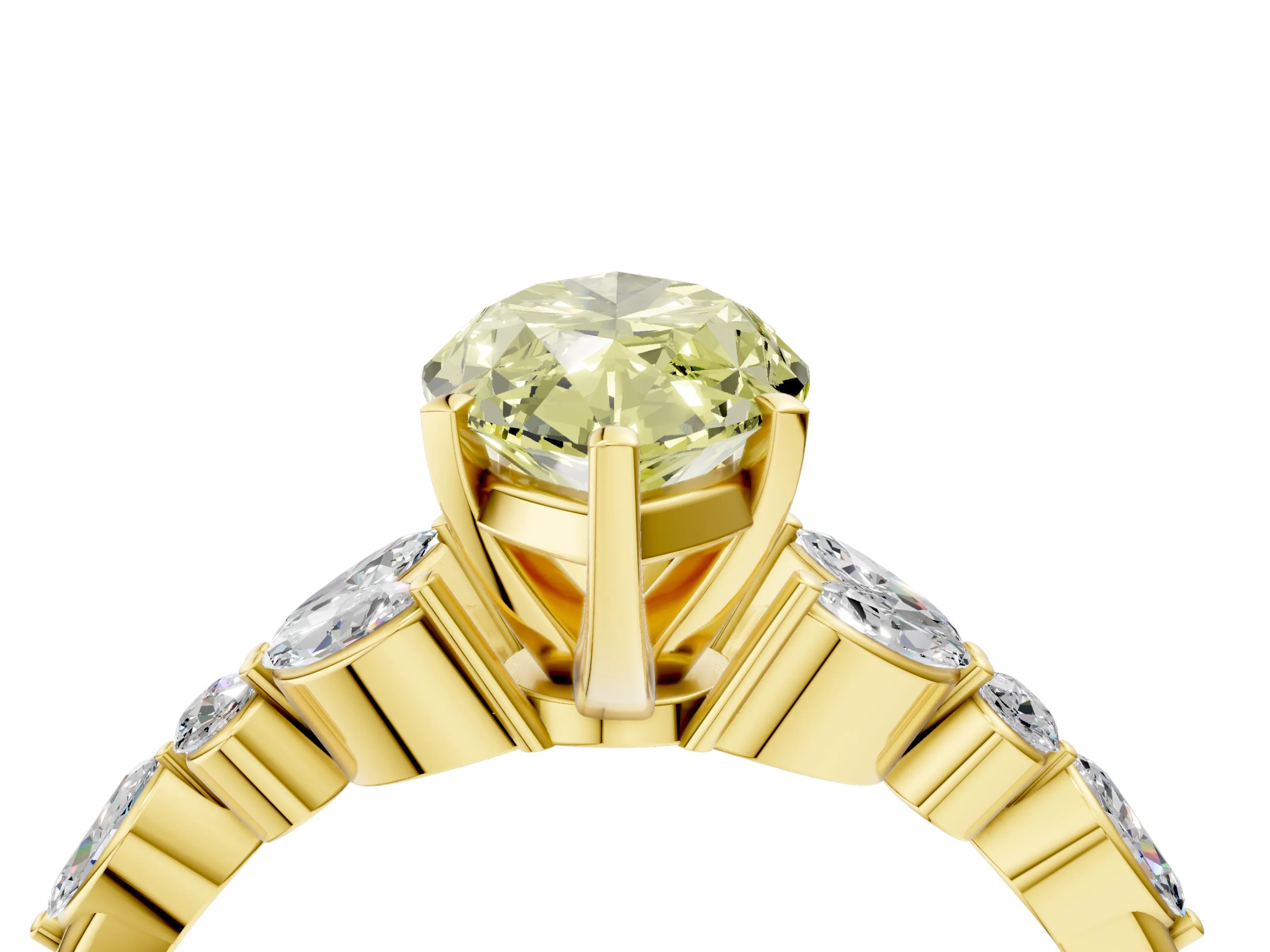 Yellow gold Fancy Yellow Marquise Cut Diamond Solitaire Ring with Side Stones and Four-Prong Setting_33