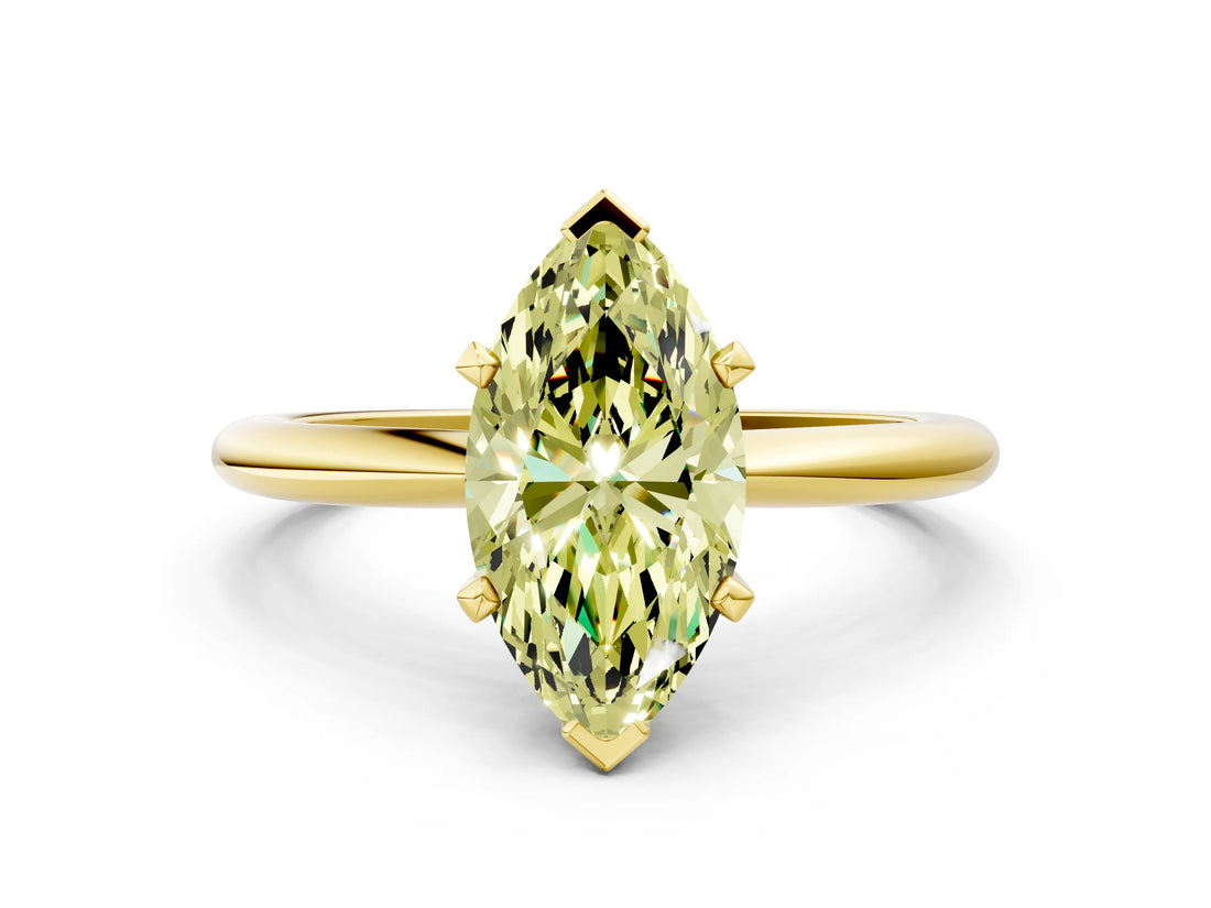 Yellow gold Fancy Yellow Marquise Cut Diamond Solitaire Ring with Six-Prong Setting and Classic Band_23