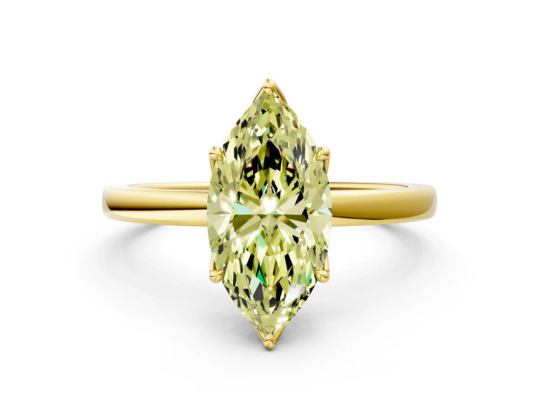 Yellow gold Fancy Yellow Marquise Cut Diamond Solitaire Ring with Thin Band and Prong Setting_12
