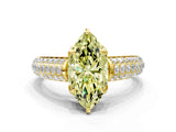 Yellow gold Fancy Yellow Marquise Cut Diamond Solitaire Ring with Three-Row Pavé Band and Four-Prong Setting_17