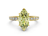 Yellow gold Fancy Yellow Marquise  Cut Diamond Solitaire with Pave Band and Four-Prong Setting