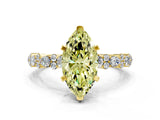 Yellow gold Fancy Yellow Marquise Cut Diamond Solitaire with Side Stones, Pave Band, Four-Prong Setting_41