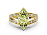 Yellow gold Fancy Yellow Marquise Cut Diamond Split Shank Ring with Pavé Band and Four-Prong Setting_16