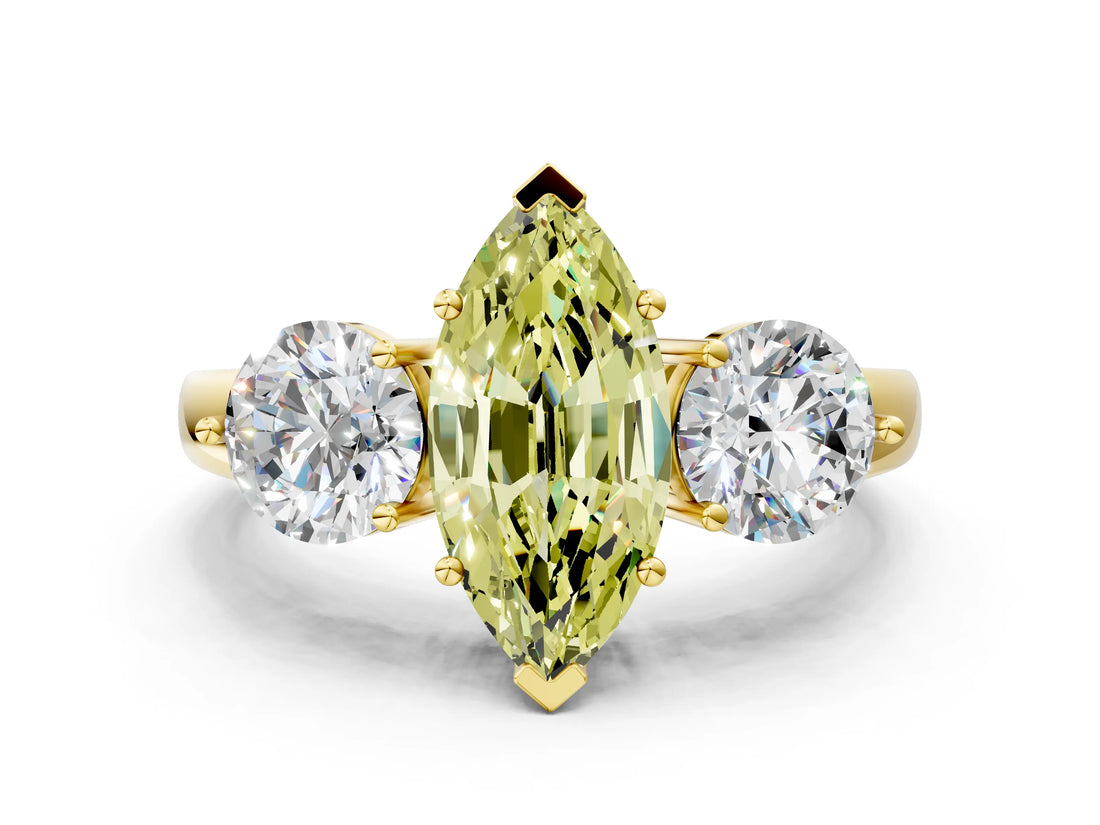 Yellow gold Fancy Yellow Marquise Cut Diamond Three-Stone Ring with Prong Setting and Classic Band_47