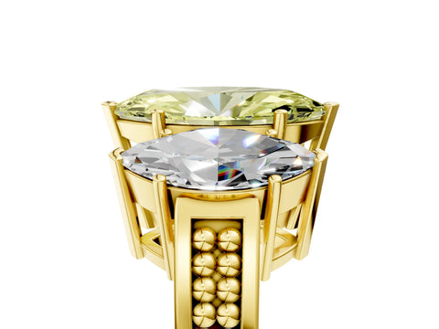Yellow gold Fancy Yellow Marquise Cut Diamond Three-Stone Ring with Prong Setting and Textured Band_5