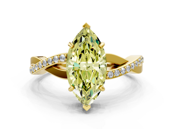 Yellow gold Fancy Yellow Marquise  Cut Diamond Twisted Band Engagement Ring with Prong Setting