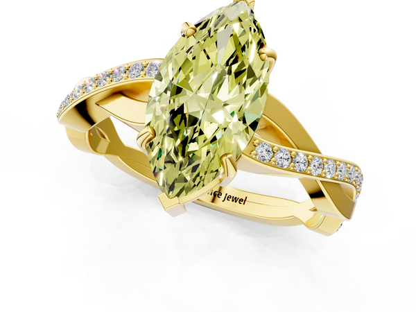 Yellow gold Fancy Yellow Marquise  Cut Diamond Twisted Band Engagement Ring with Prong Setting
