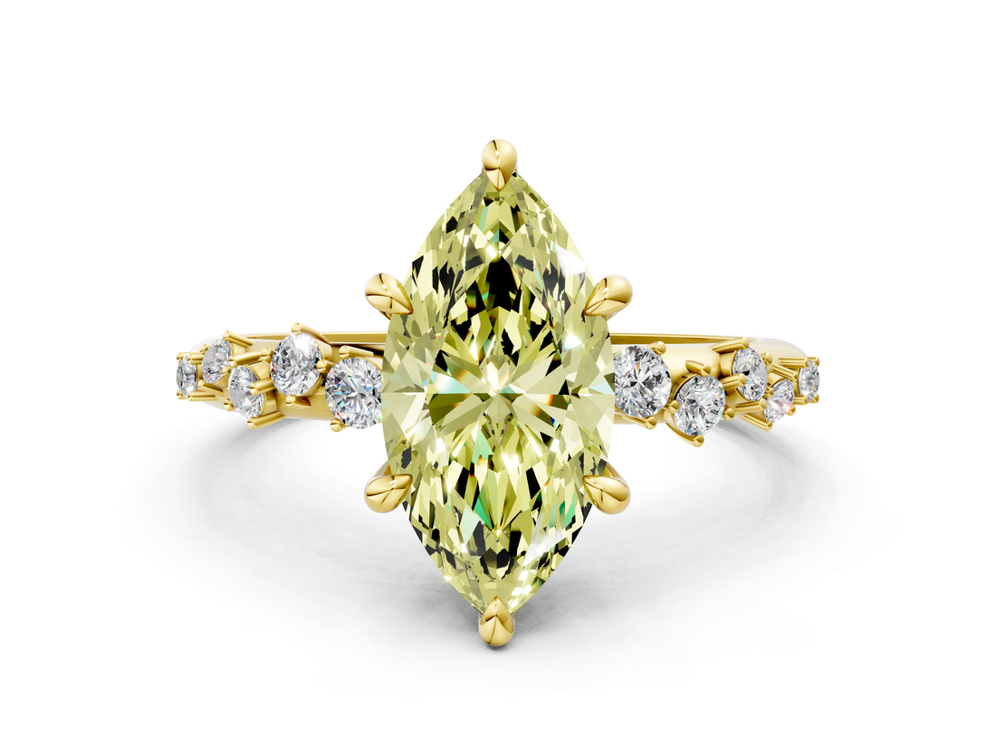 Yellow gold Fancy Yellow Marquise  Cut Diamond Vine Band with Four-Prong Setting