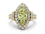 Yellow gold Fancy Yellow Marquise  Cut Double Halo Diamond Engagement Ring with Pave Band and Four-Prong Setting