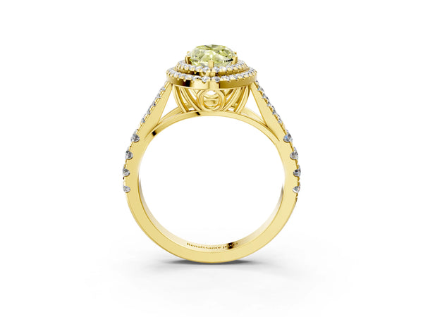 Yellow gold Fancy Yellow Marquise  Cut Double Halo Split Shank Diamond Ring with Prong Setting