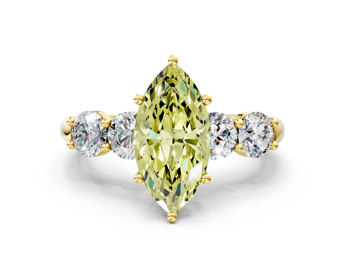 Yellow gold Fancy Yellow Marquise  Cut Five-Stone Prong Set Diamond Ring with Classic Band_29