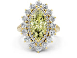 Yellow gold Fancy Yellow Marquise Cut Halo Cluster Diamond Ring with Pave Band and Four-Prong Setting_12
