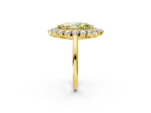 Yellow gold Fancy Yellow Marquise Cut Halo Cluster Diamond Ring with Pave Band and Four-Prong Setting_14