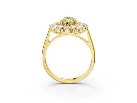 Yellow gold Fancy Yellow Marquise Cut Halo Cluster Diamond Ring with Pave Band and Four-Prong Setting_15