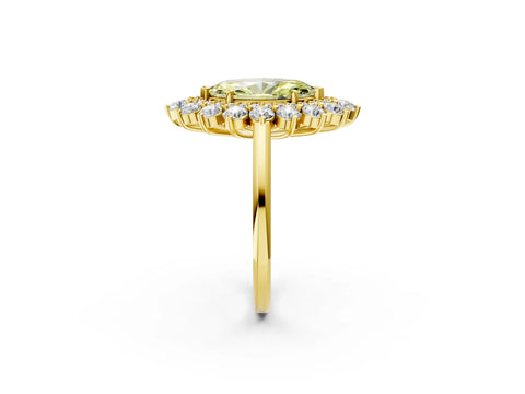Yellow gold Fancy Yellow Marquise Cut Halo Cluster Diamond Ring with Pave Band and Four-Prong Setting_2