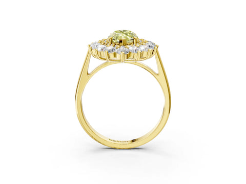 Yellow gold Fancy Yellow Marquise Cut Halo Cluster Diamond Ring with Pave Band and Four-Prong Setting_3