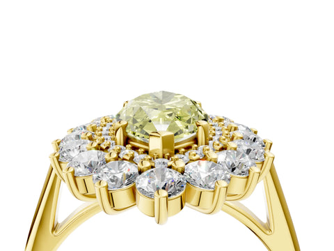 Yellow gold Fancy Yellow Marquise Cut Halo Cluster Diamond Ring with Pave Band and Four-Prong Setting_4