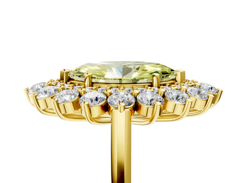 Yellow gold Fancy Yellow Marquise Cut Halo Cluster Diamond Ring with Pave Band and Four-Prong Setting_5