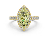 Yellow gold Fancy Yellow Marquise  Cut Halo Diamond Engagement Ring with Pave Band and Four-Prong Setting