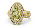 Yellow gold Fancy Yellow Marquise Cut Halo Diamond Engagement Ring with Pave Split Shank and Four-Prong Setting