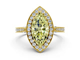 Yellow gold Fancy Yellow Marquise Cut Halo Diamond Engagement Ring with Split Shank Band and Four-Prong Setting