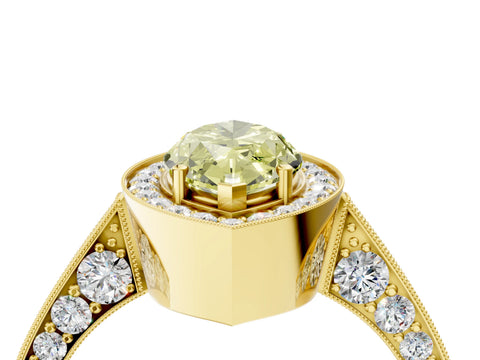 Yellow gold Fancy Yellow Marquise Cut Halo Diamond Engagement Ring with Split Shank Band and Four-Prong Setting_4