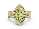 Yellow gold Fancy Yellow Marquise  Cut Halo Diamond Engagement Ring with Split Shank and Four-Prong Setting