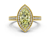 Yellow gold Fancy Yellow Marquise  Cut Halo Diamond Pave Band Ring with Four-Prong Setting