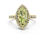 Yellow gold Fancy Yellow Marquise Cut Halo Diamond Pave Band with Prong Setting