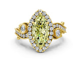 Yellow gold Fancy Yellow Marquise Cut Halo Diamond Ring with Milgrain and Bezel Accents on a Split Shank Band_12