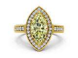Yellow gold Fancy Yellow Marquise  Cut Halo Diamond Ring with Pavé Band and Four-Prong Setting_29