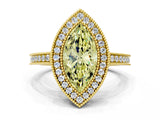 Yellow gold Fancy Yellow Marquise  Cut Halo Diamond Ring with Pavé Band and Milgrain Prong Setting_32