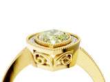 Yellow gold Fancy Yellow Marquise  Cut Halo Diamond Ring with Pavé Band and Milgrain Prong Setting_36