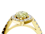 Yellow gold Fancy Yellow Marquise Cut Halo Diamond Ring with Pavé Band and Three-Prong Setting_4