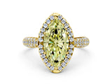 Yellow gold Fancy Yellow Marquise Cut Halo Diamond Ring with Pavé Band
