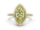 Yellow gold Fancy Yellow Marquise  Cut Halo Diamond Ring with Pave Band and Four-Prong Setting