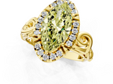 Yellow gold Fancy Yellow Marquise  Cut Halo Diamond Ring with Scrollwork Band and Four-Prong Setting_1
