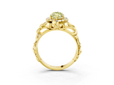 Yellow gold Fancy Yellow Marquise  Cut Halo Diamond Ring with Scrollwork Band and Four-Prong Setting_3